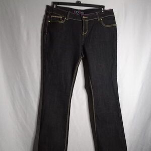 COOGI Women's Blackish Skinny Leg Pink Embordered Pockets Dark Wash Jeans 18W